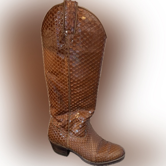 Tony Mora Western Boots Exotic Snakeskin Knee High Women’s 8 B Cognac Brown Vtg - Picture 9 of 9